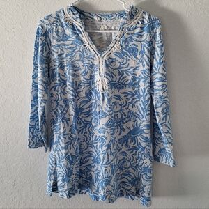 Lilly Pulitzer Kaia Knit Tunic top in Aque Mermaid.